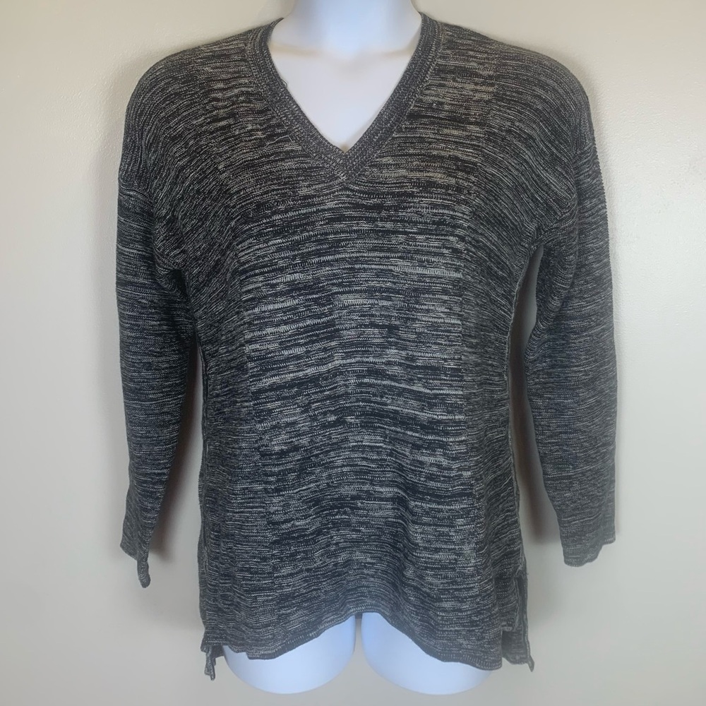 Ellen Tracy Women’s Charcoal Pullover‎ Knit Tunic Sweater V Neck Size XL